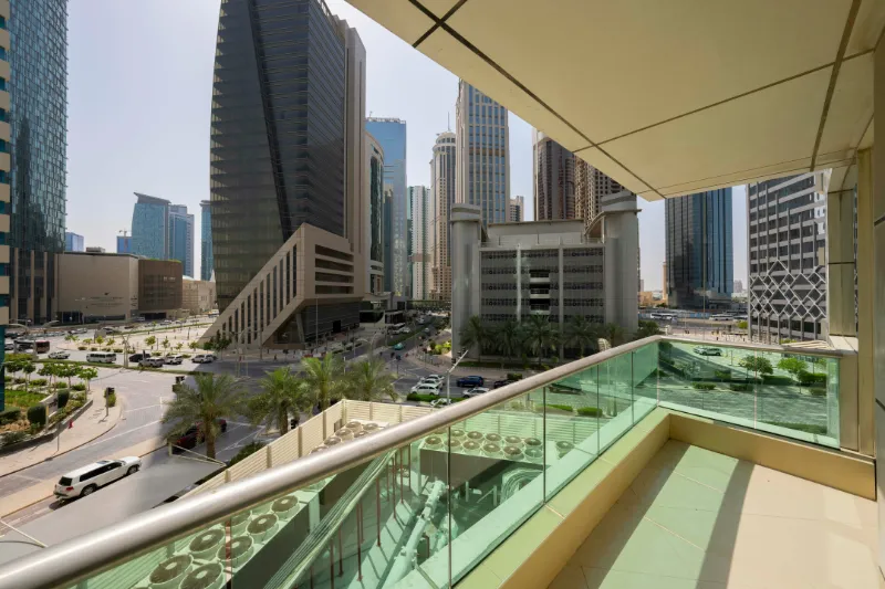 Luxury Airbnb apartment in Doha, Qatar with city skyline view and modern interior