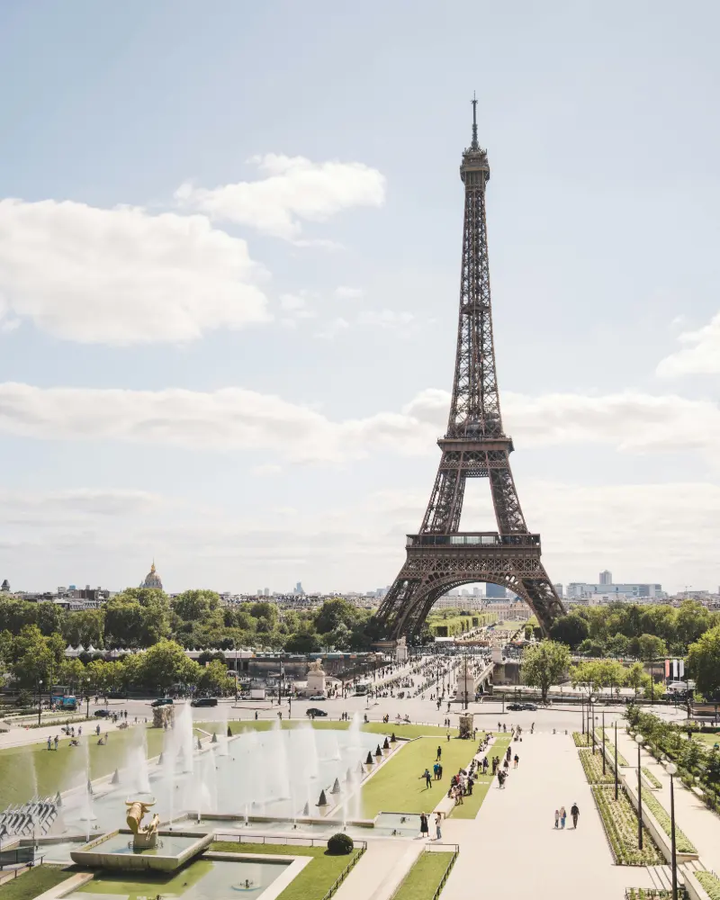 Eiffel Tower view in Paris on a Sunny Day