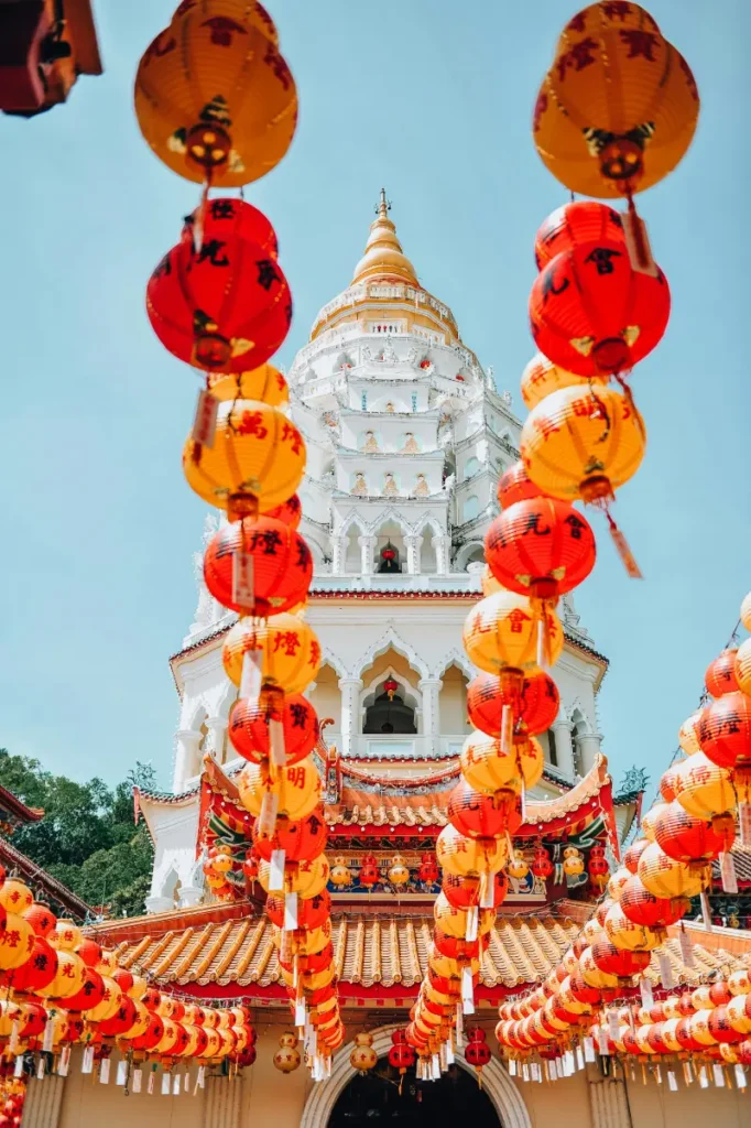Kek Lok Si Temple in Penang with pagoda and statues