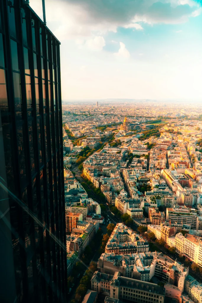 Panoramic view of Paris with Eiffel Tower from Montparnasse Tower