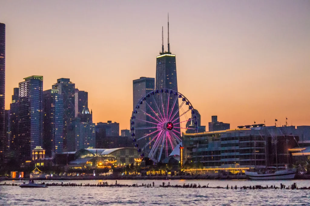 Navy Pier in Chicago, Illinois with Ferris wheel and lakefront view