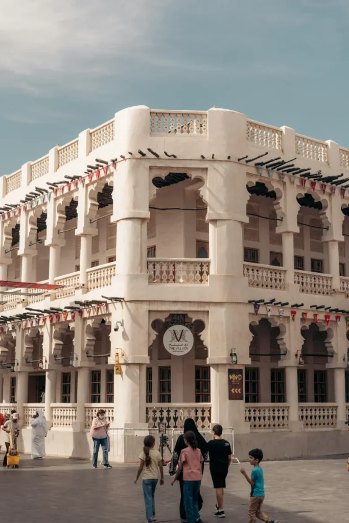 Traditional Souq Waqif in Doha, Qatar with market stalls and cultural activities”